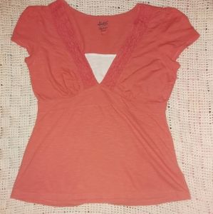 Womens Bass XS salmon orange short sleeve top.